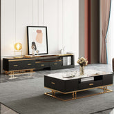 Modern TV Stand and Coffee Table Set for a 100 Inch TV in Black with Drawers